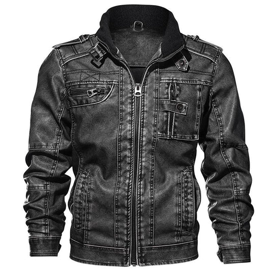 Men PU Leather Jacket Casual Thick Motorcycle Leather Jacket Winter Windproof Coat - All In The Bag 