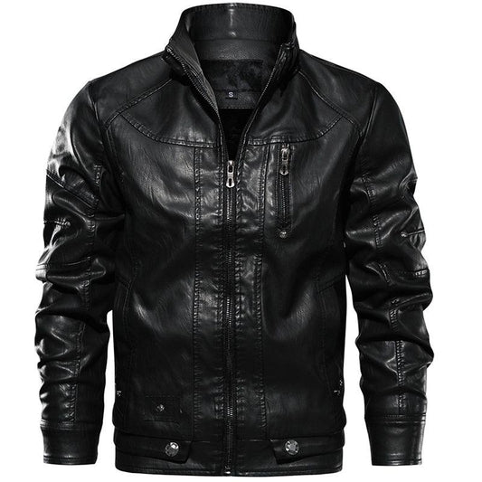 Men PU Leather Jacket Thick Motorcycle Leather Jacket Fashion Vintage Fit Coat - All In The Bag 