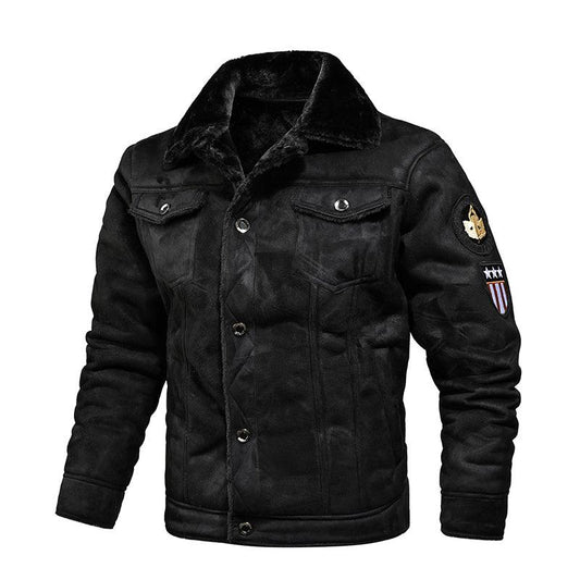 Winter Men Turn-down Collar Leather Jacket Outwear Warm Pilot Coats Windbreak - All In The Bag 