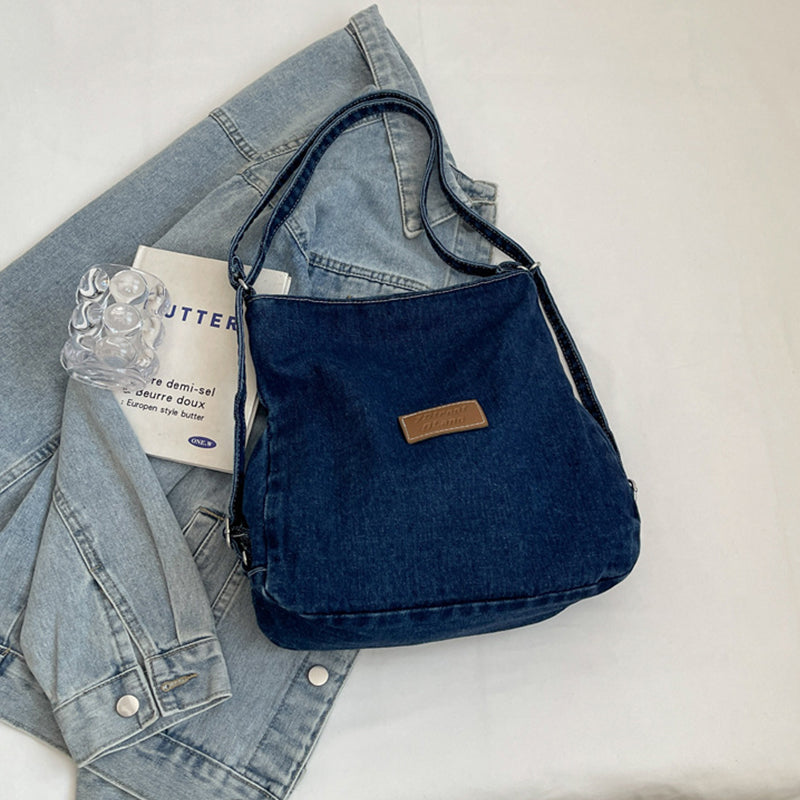 Adjustable Strap Denim Shoulder Bag - All In The Bag
