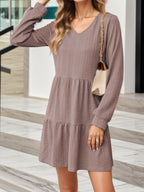 V-Neck Long Sleeve Mini Dress - All In The Bag