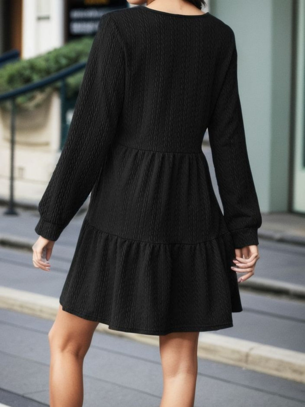 V-Neck Long Sleeve Mini Dress - All In The Bag