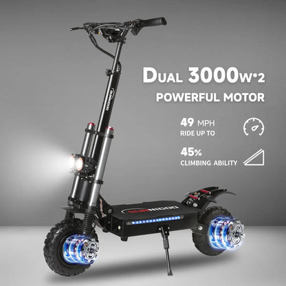 SUNNIGOO Off-Road Electric Scooter Dual Hub Motor 6000w Escooter Foldable Electric Scooters 60V 38Ah 49MPH 43-49Miles Long Range