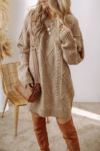Cable-Knit Round Neck Sweater Dress - All In The Bag