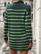 Striped Mock Neck Long Sleeve Mini Dress - All In The Bag