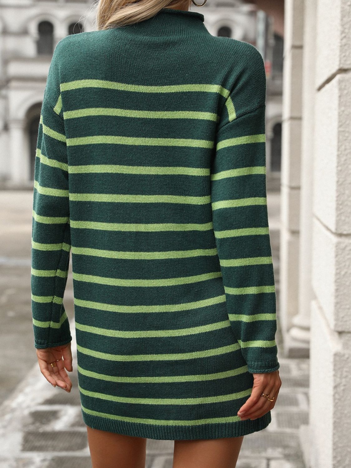 Striped Mock Neck Long Sleeve Mini Dress - All In The Bag