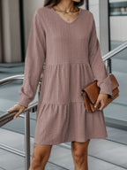 V-Neck Long Sleeve Mini Dress - All In The Bag