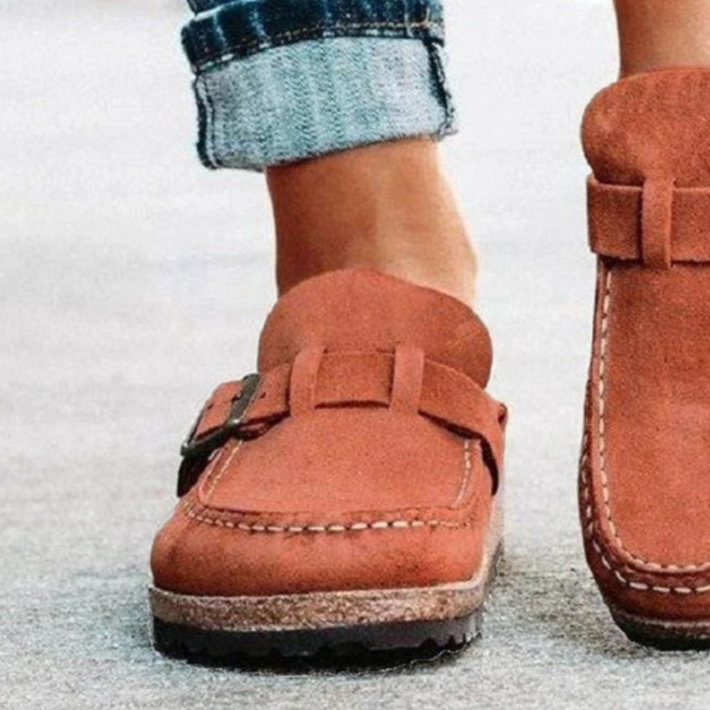 Round Toe Low Heel Buckle Loafers - All In The Bag