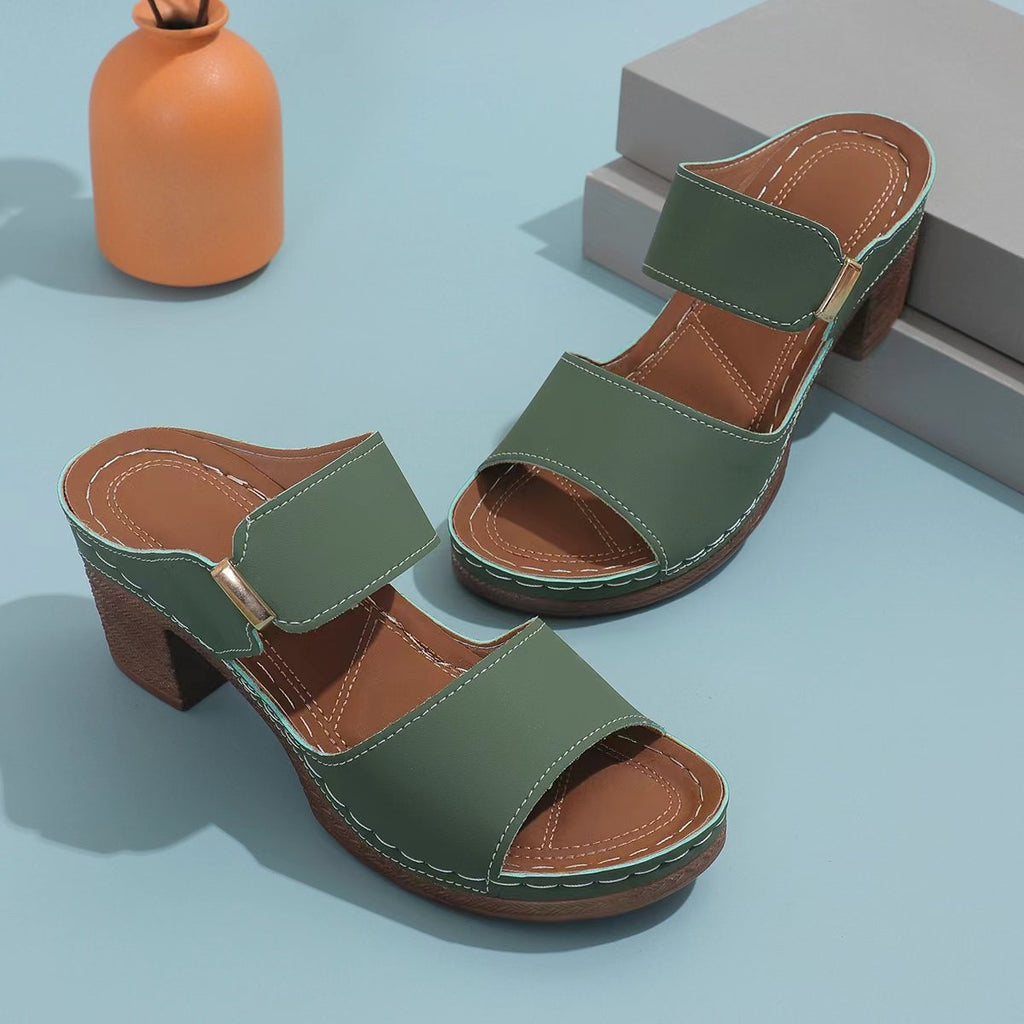 PU Leather Block Heel Sandals - All In The Bag