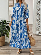 Printed Notched Half Sleeve Maxi Dress - All In The Bag