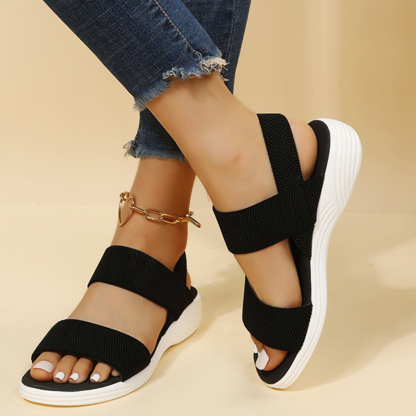 Rubber Open Toe Low Heel Sandals