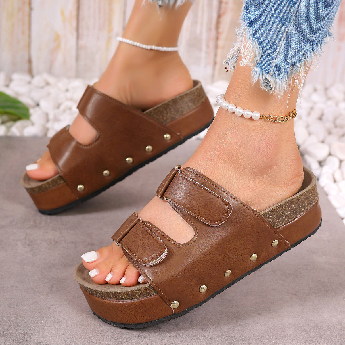PU Leather Studded Platform Sandals - All In The Bag