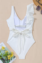 Ruffled V-Neck Wide Strap One-Piece Swimwear - All In The Bag