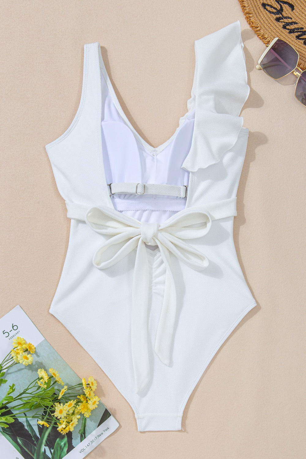Ruffled V-Neck Wide Strap One-Piece Swimwear - All In The Bag