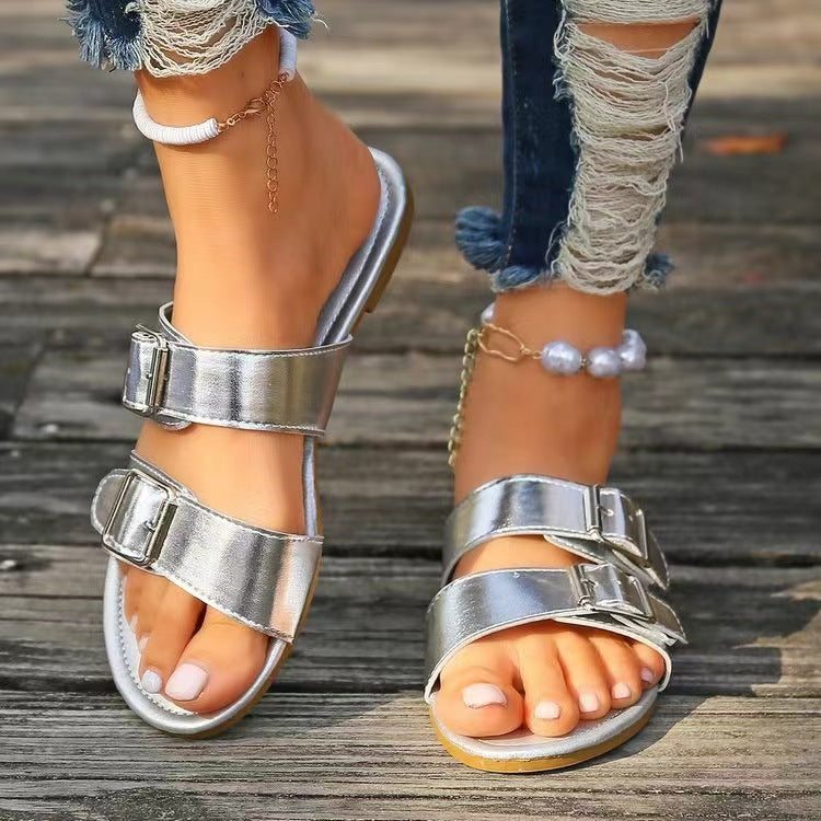 Open Toe Double Buckle Sandals