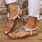 Beaded PU Leather Open Toe Sandals - All In The Bag