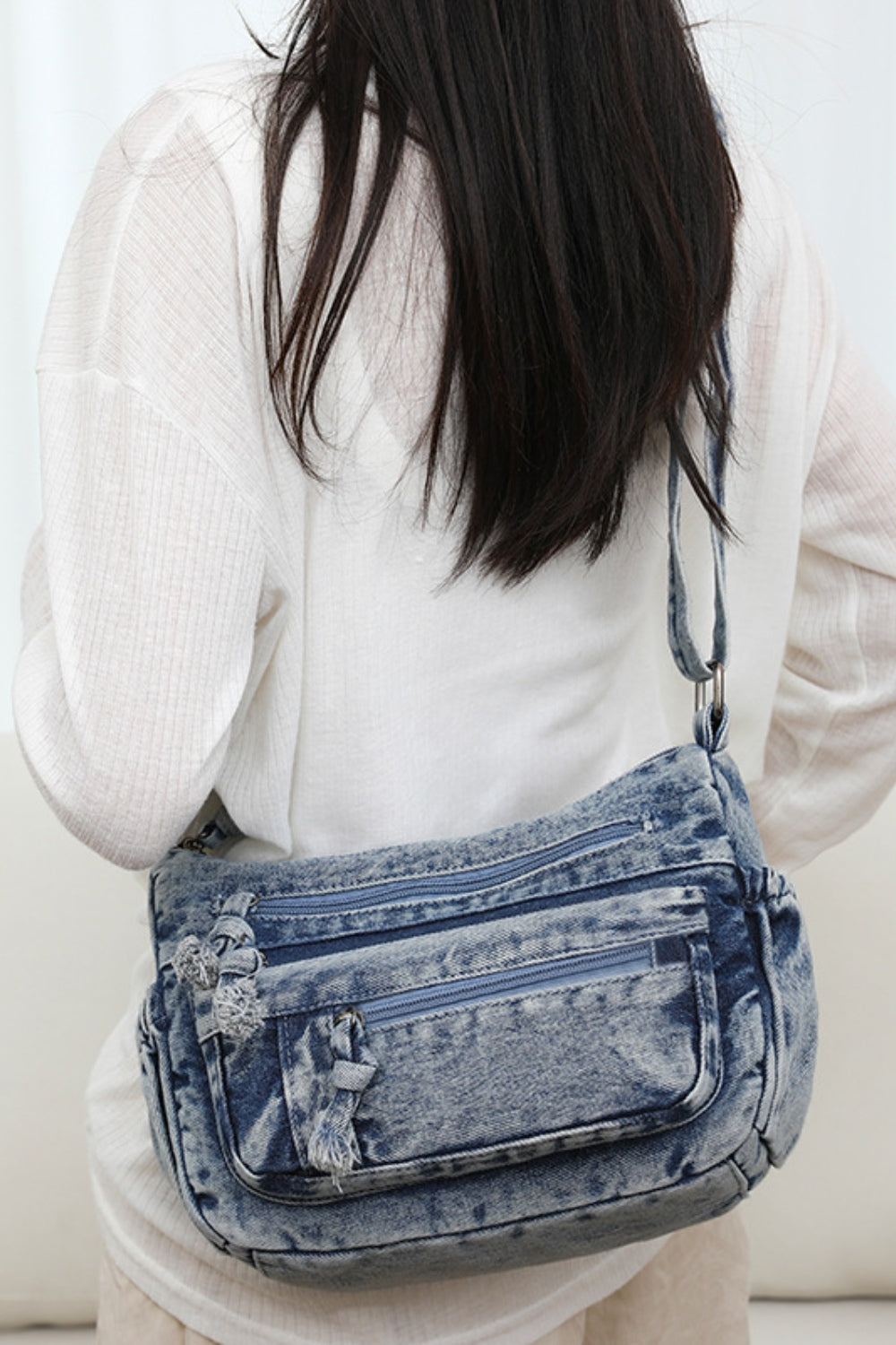 Adjustable Strap Denim Crossbody Bag - All In The Bag