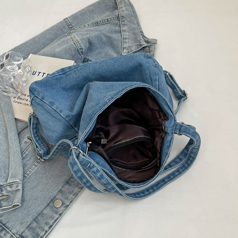 Adjustable Strap Denim Shoulder Bag - All In The Bag