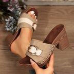 Buckle Trim Block Heel Sandals - All In The Bag
