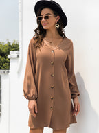 V-Neck Long Sleeve Mini Dress - All In The Bag