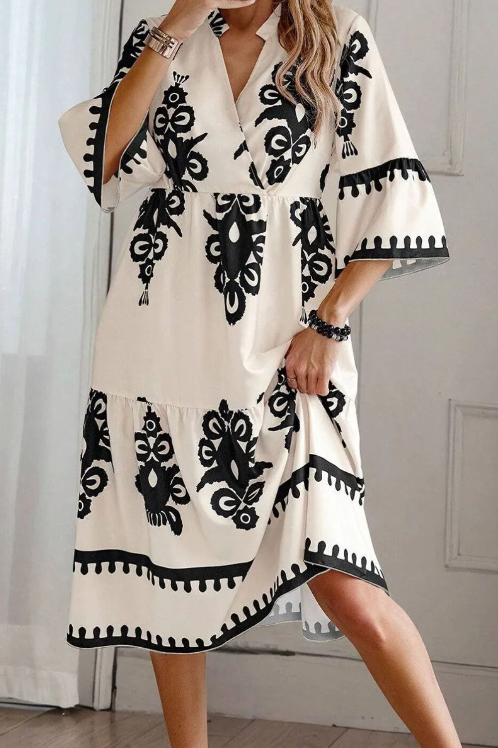 Printed Half Sleeve Knee Length Dress - All In The Bag