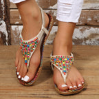Beaded PU Leather Open Toe Sandals - All In The Bag
