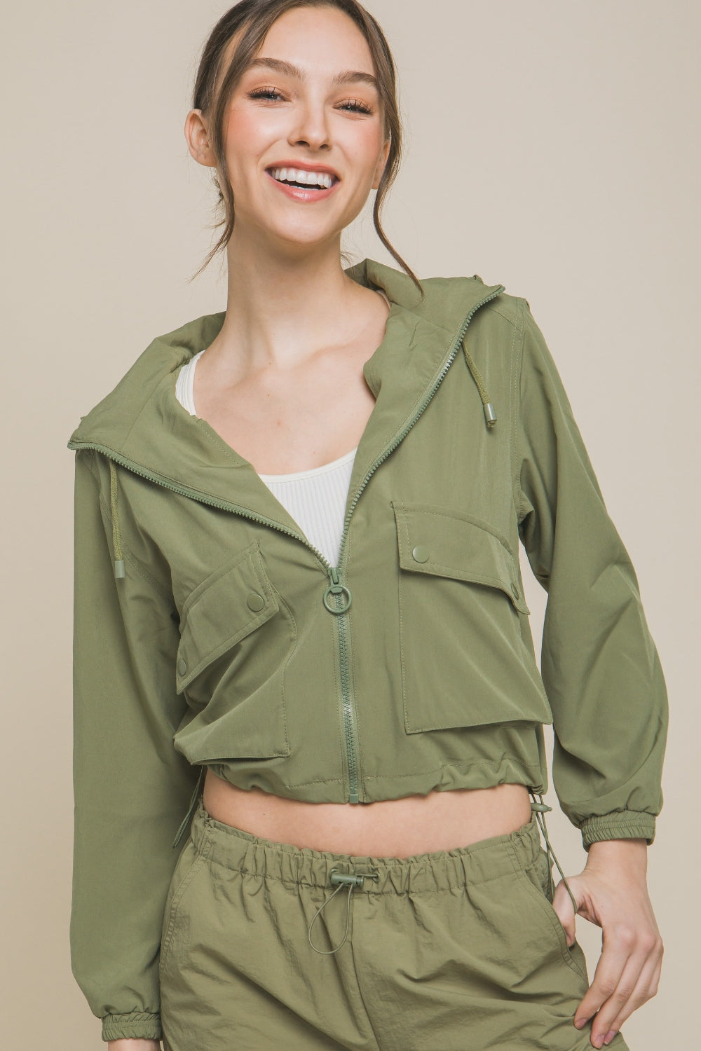 Love Tree Drawstring Hem Hooded Zip-Up Jacket - All In The Bag