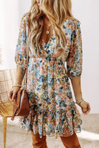 Printed V-Neck Half Sleeve Dress - All In The Bag