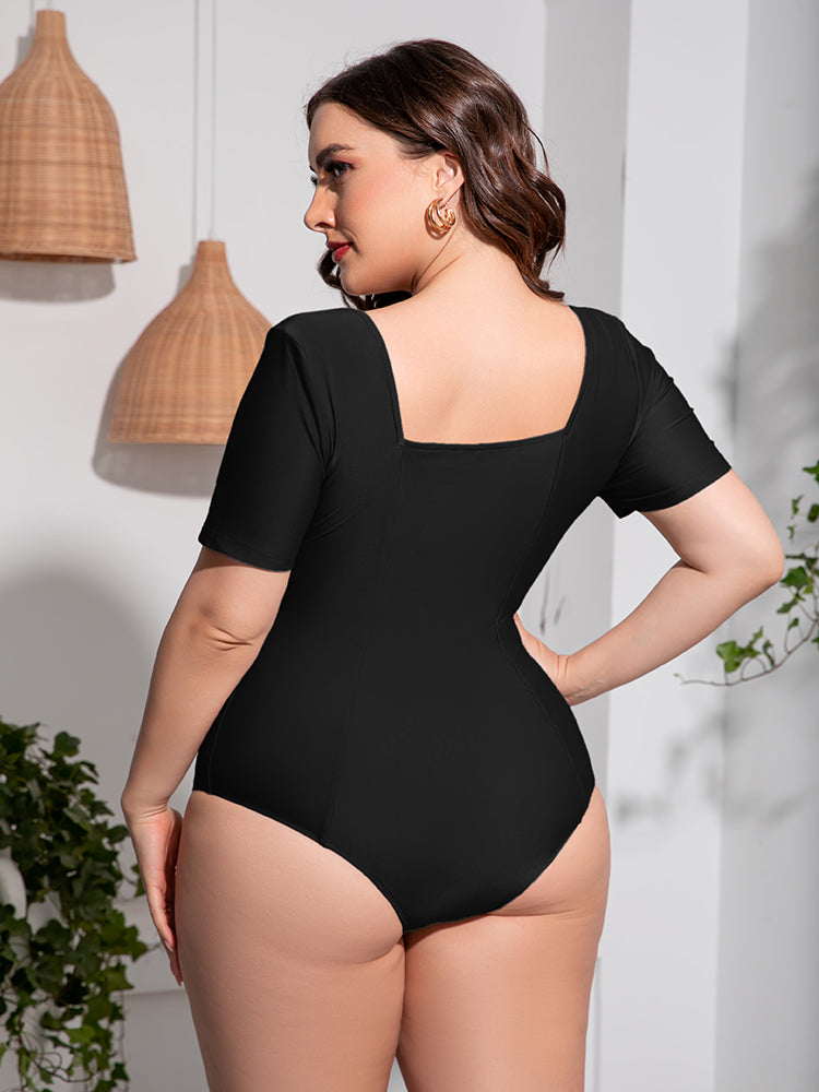 Plus Size Scoop Neck Short Sleeve One-Piece Swimsuit - All In The Bag