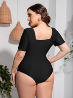 Plus Size Scoop Neck Short Sleeve One-Piece Swimsuit - All In The Bag