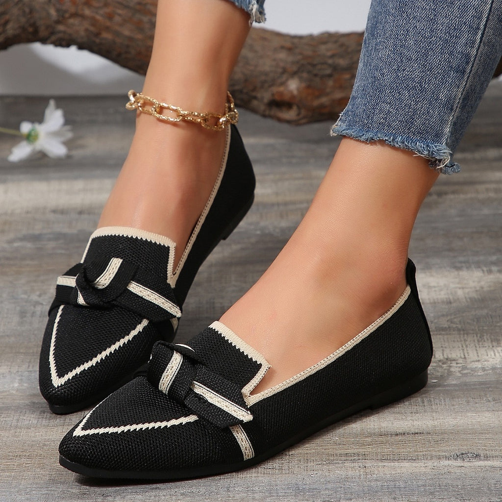 Bow Contrast Trim Point Toe Loafers - All In The Bag