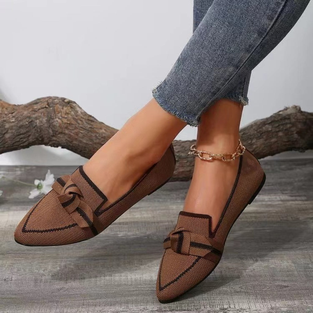 Bow Contrast Trim Point Toe Loafers - All In The Bag