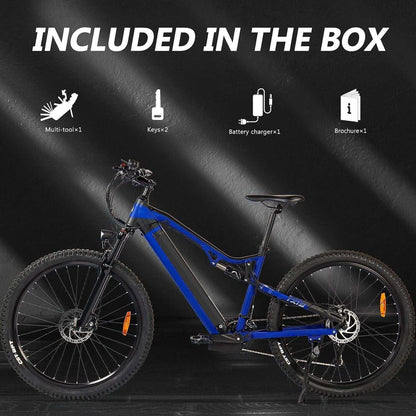 500W Electric Bike - 27.5 Inches 500W 48V 27 Speed Blue Ebike - Bafang Motor - All In The Bag 