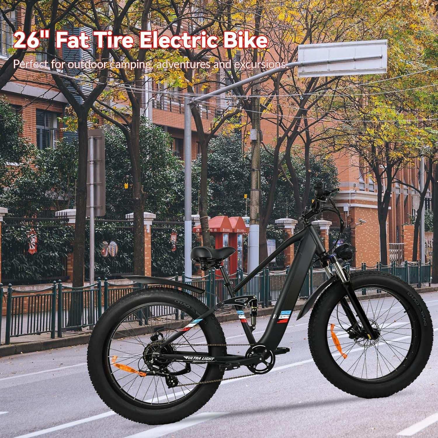 500W Motor Electric Bike For Adults - 25MPH Speed Removable Battery 48V 12AH, 26 Inches Fat-Tire Electric Bicycle - All In The Bag 