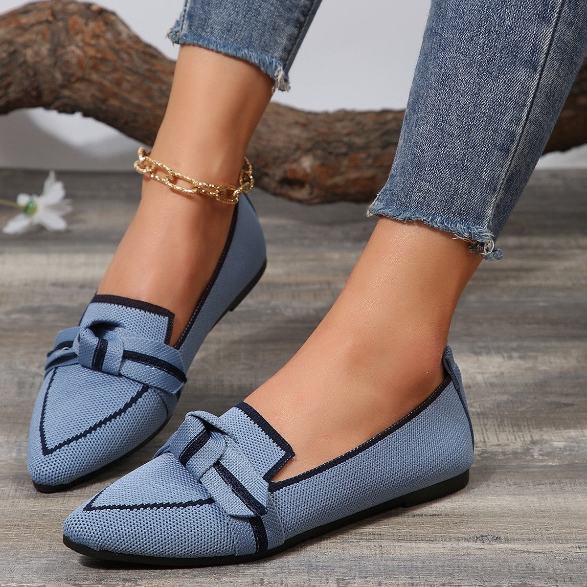 Bow Contrast Trim Point Toe Loafers - All In The Bag
