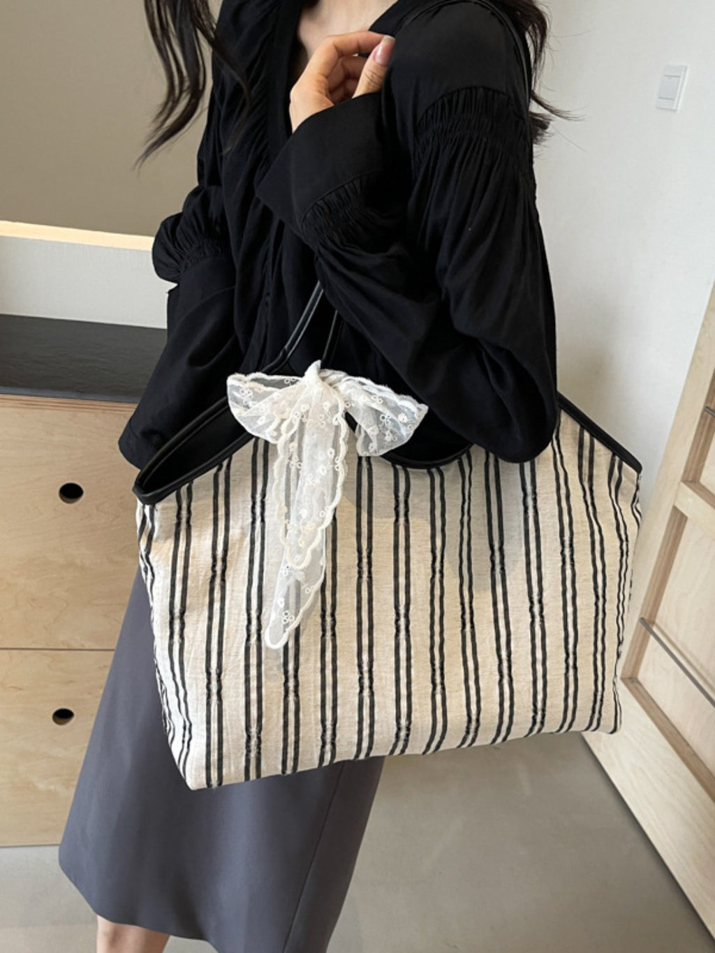 Striped Canvas Tote Bag - All In The Bag