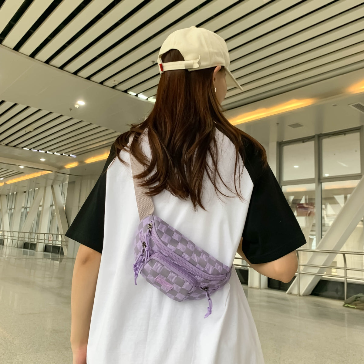 Checkered Adjustable Strap Nylon Crossbody Bag - All In The Bag