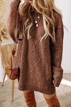 Cable-Knit Round Neck Sweater Dress - All In The Bag