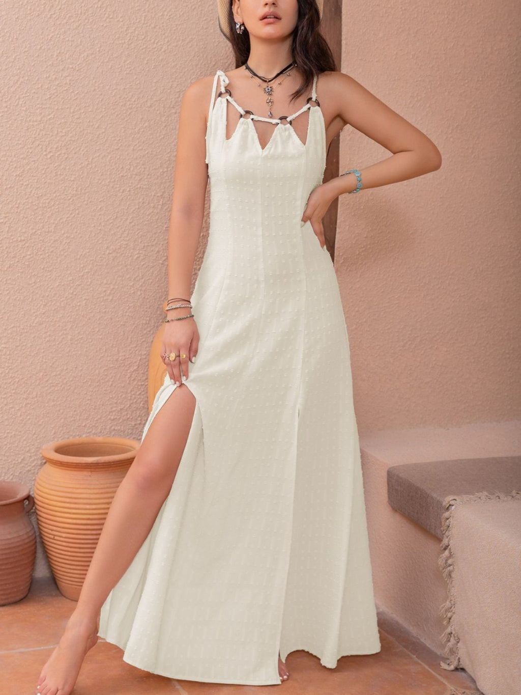 Swiss Dot Cutout Sleeveless Maxi Dress - All In The Bag