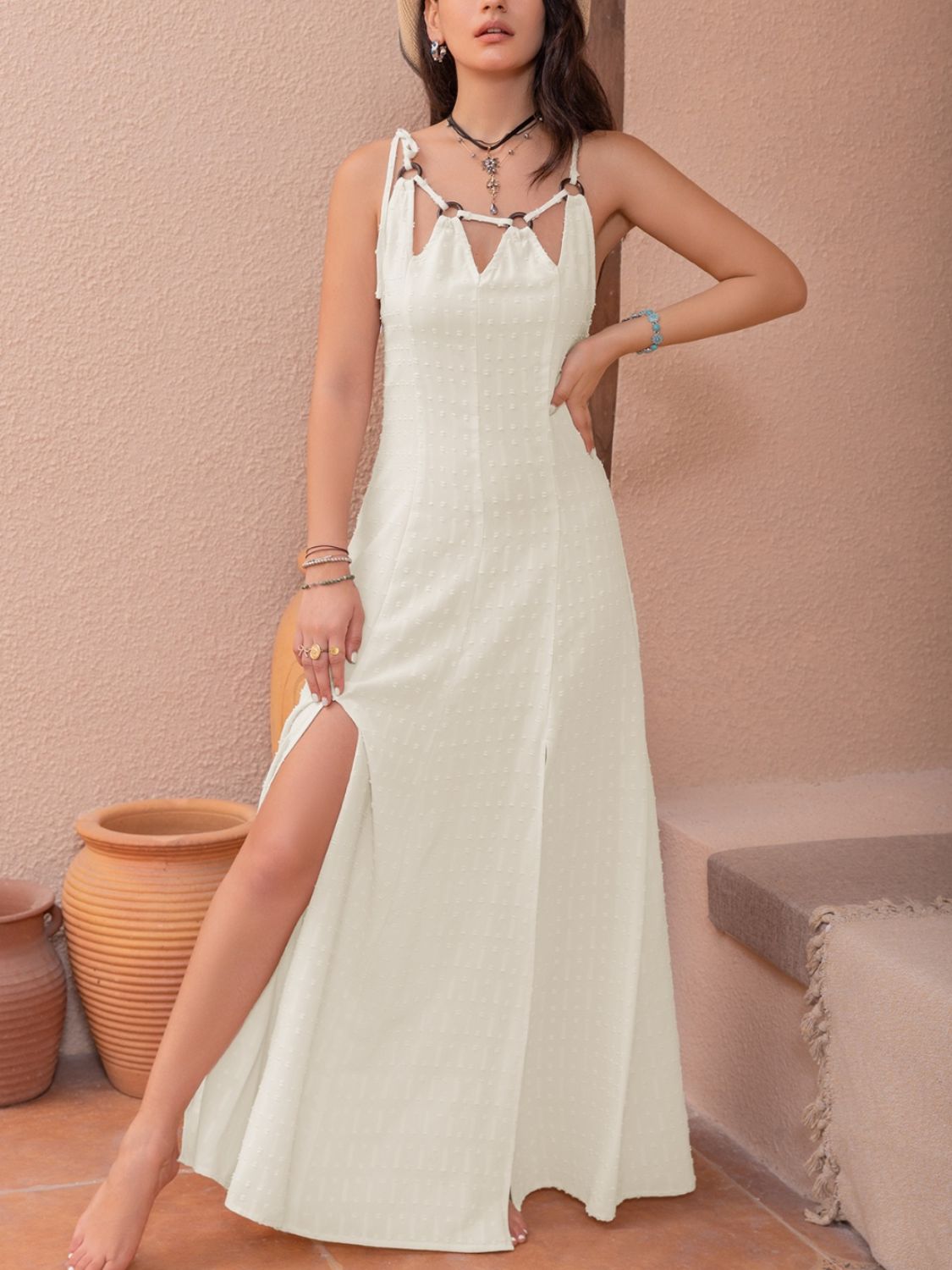 Swiss Dot Cutout Sleeveless Maxi Dress - All In The Bag