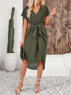 Tied Surplice Short Sleeve Dress - All In The Bag