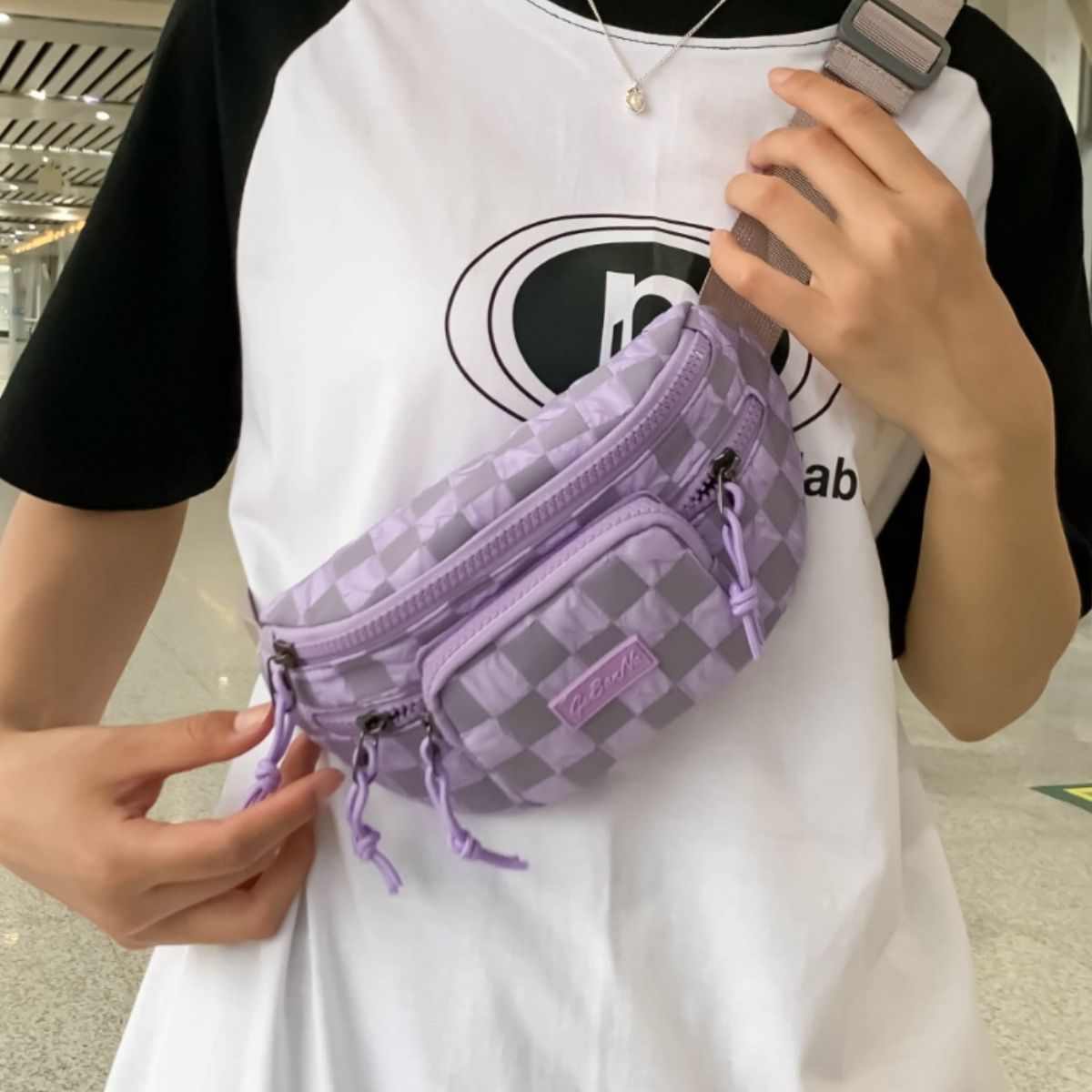 Checkered Adjustable Strap Nylon Crossbody Bag - All In The Bag