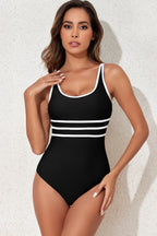 Contrast Trim Scoop Neck One-Piece Swimwear - All In The Bag