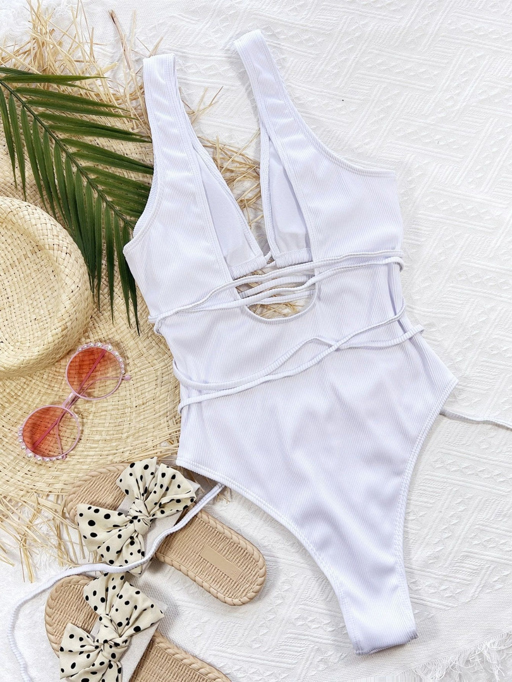 Ribbed Lace Up One-Piece Swimsuit - All In The Bag