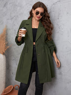 Plus Size Lapel Collar Roll-Tab Sleeve Trench Coat - All In The Bag