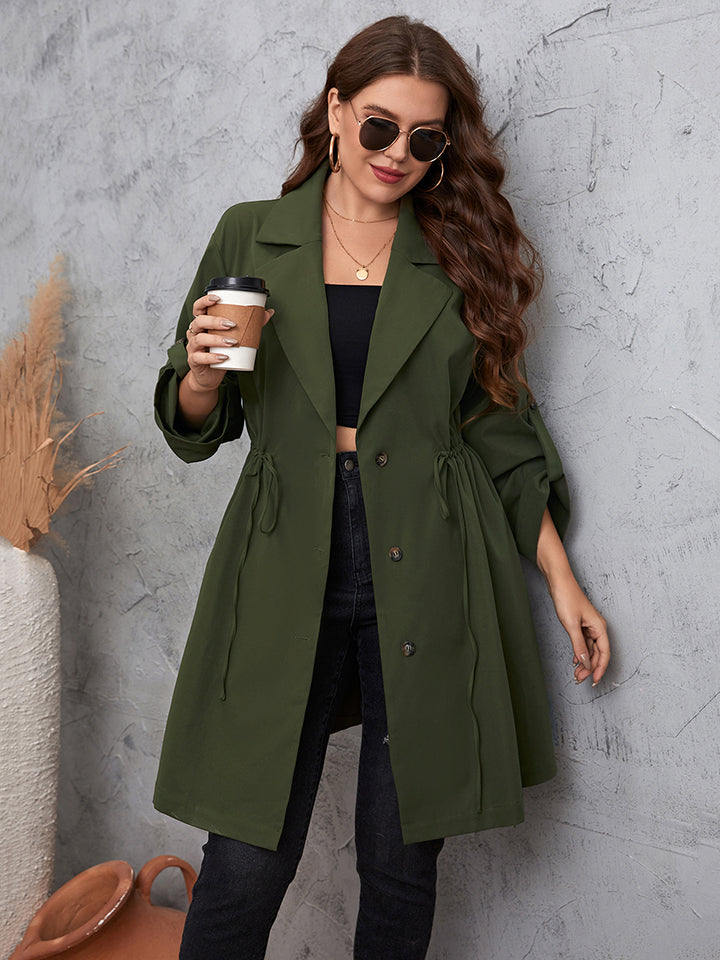 Plus Size Lapel Collar Roll-Tab Sleeve Trench Coat - All In The Bag