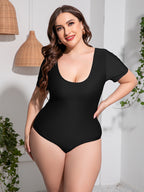 Plus Size Scoop Neck Short Sleeve One-Piece Swimsuit - All In The Bag
