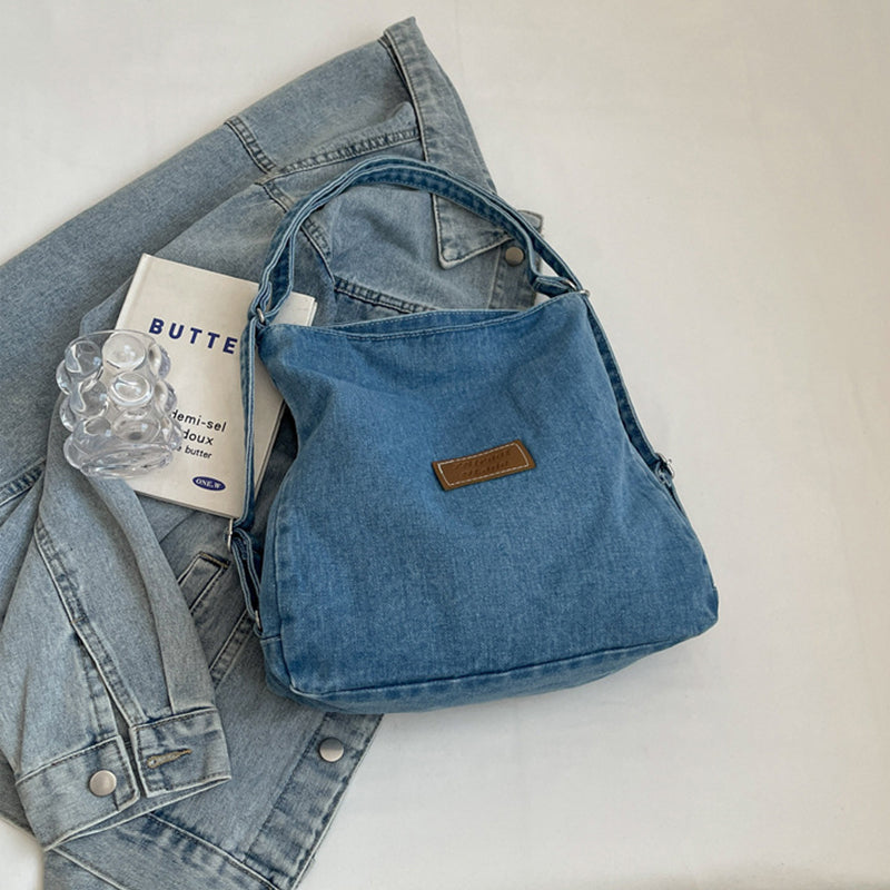 Adjustable Strap Denim Shoulder Bag - All In The Bag