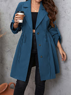 Plus Size Lapel Collar Drawstring Roll-Tab Sleeve Trench Coat - All In The Bag