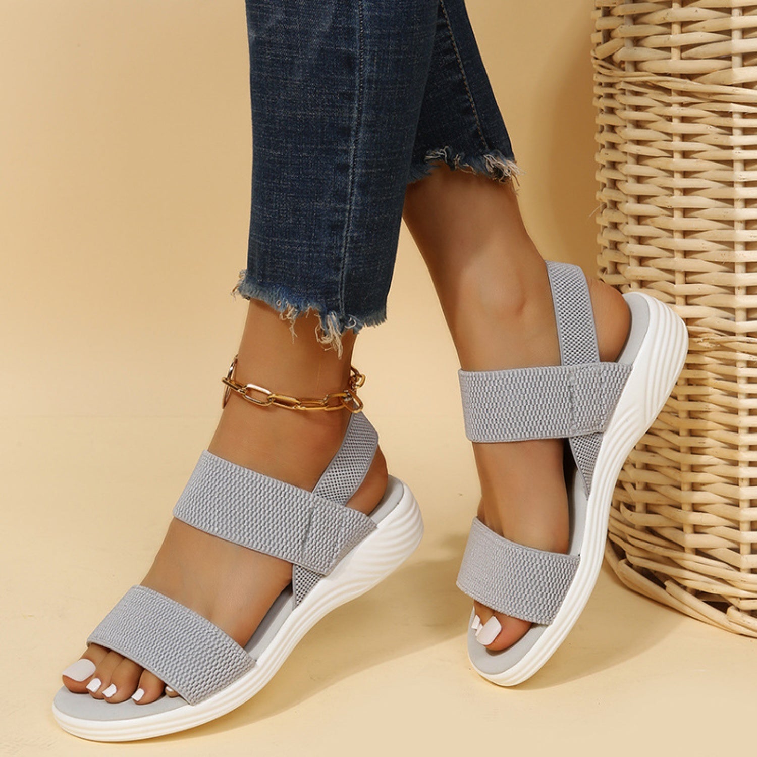 Rubber Open Toe Low Heel Sandals - All In The Bag